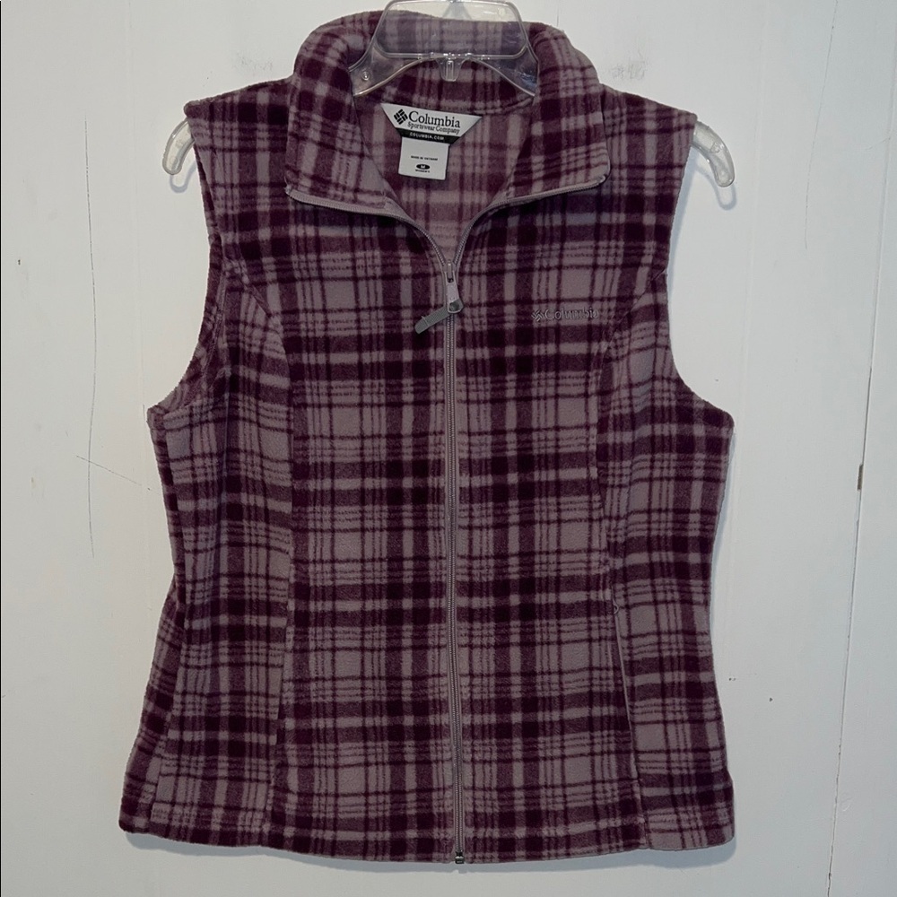 Columbia Women's Burgundy Checkered Fleece Vest M